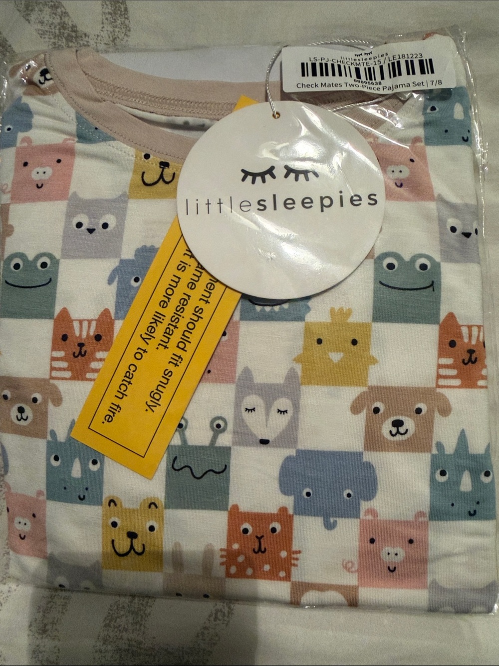 Little Sleepies Kids' Check Mates Animal Print Pajama Set - 7/8 New